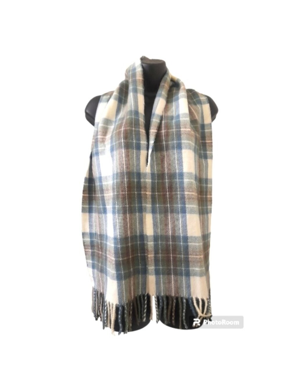 James Pringle Weavers - Winter Plaid Scarf with fringe - O/S - Blue/Brow…